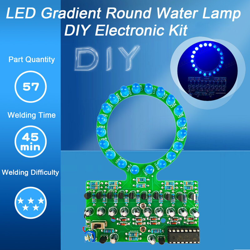 Lampu air LED gradien bentuk cincin D4017 perlengkapan pengelasan dan suku cadang manufaktur elektronik DIY untuk latihan dan mengajar