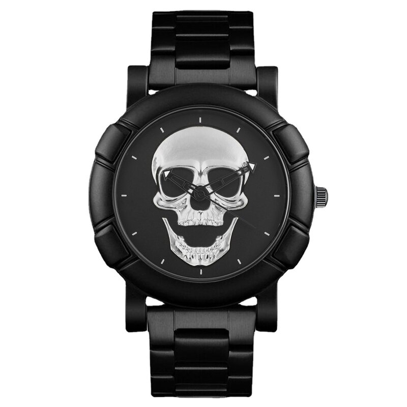 แฟชั่นกีฬานาฬิกาควอตซ์นาฬิกาผู้ชายยี่ห้อ3D Skull หัวสแตนเลสสตีล Steampunk Rock นาฬิกาข้อมือ Relogio Masculino