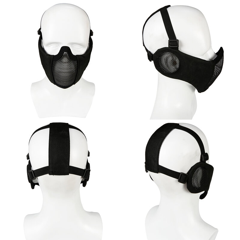 Maschera softair con occhiali, mezza faccia pieghevole Airsoft Mesh Mask con protezione per le orecchie per Paintball Shooting Cosplay CS Game