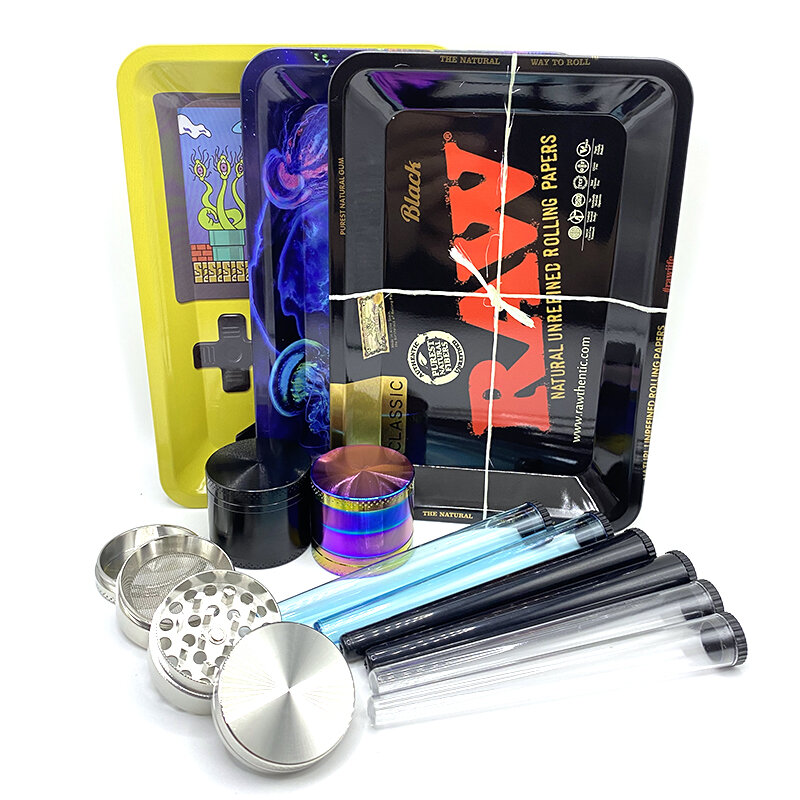 Contenedor de plástico de 115mm, herramienta para hierbas, molinillo de tabaco, Kit de Metal de 18x12,5 cm, bandeja rodante, juego de fumar