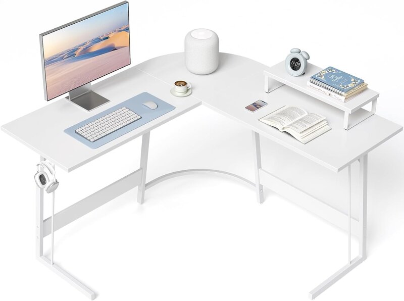 Biurko komputerowe do gier w kształcie litery L, 47-calowe biurko narożne z dużą podstawką pod monitor do pisania w biurze domowym
