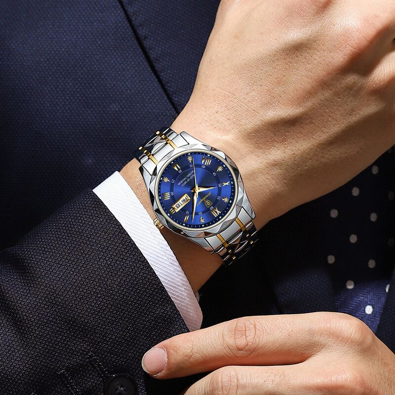 POEDAGAR-Relógio de quartzo em aço inoxidável impermeável masculino, Top relógios de luxo, relógio esportivo masculino, luminoso, data semana