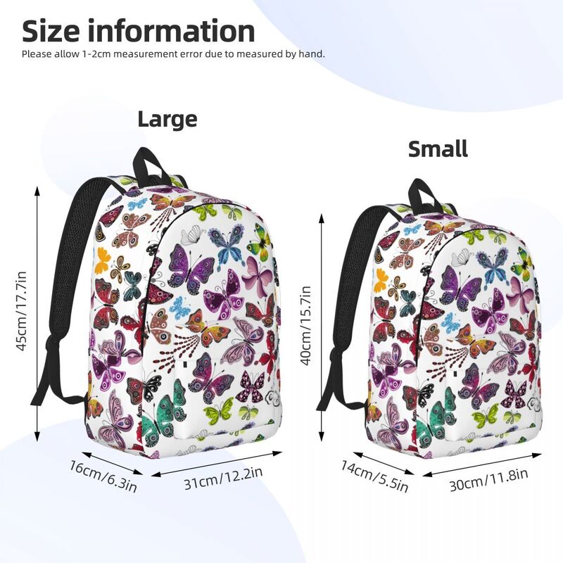 Ransel pola kupu-kupu, tas sekolah dasar kuliah, tas buku kupu-kupu warna-warni, tas harian Remaja dengan saku