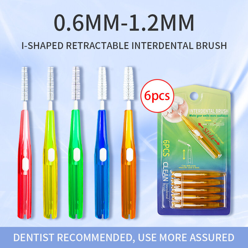 Escova interdental para palitos ortodônticos, escova macia do silicone, escova interdental, limpeza entre os dentes, Inter Dental Picks, 6pcs