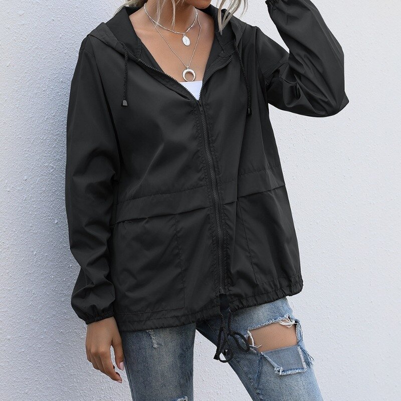 Deeptown Black Spring Jacket Women Windbreaker Zipper Hooded Outdoor Track Jackets Oversize Harajuku Fashion Gorpcore Outwear