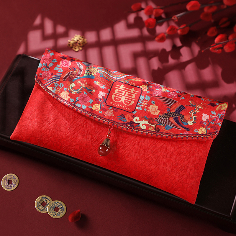 ซองเงินสดซองของขวัญซองแดงสำหรับเทศกาลฤดูใบไม้ผลิกระเป๋าเงินซองผ้าไหมสำหรับปีใหม่
