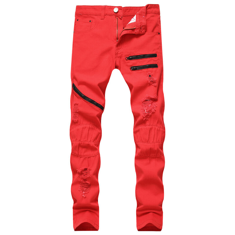 Y2K Spring New Mens Hole Denim Trousers Fashion Ripped White Jeans Hip Hop Vintage Skinny Jeans Man Zip Up Casual Jean Homme 바지