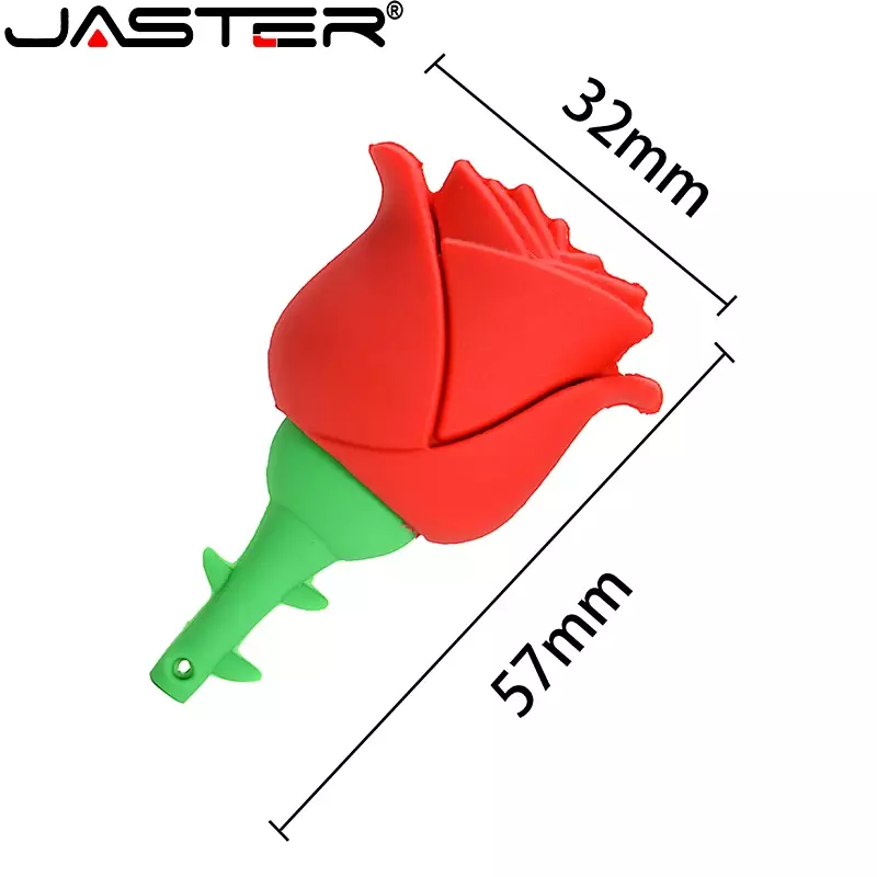 JASTER ดอกไม้สีแดง USB แฟลชไดรฟ์128GB สีชมพู Memory Stick 64GB ของขวัญสร้างสรรค์สำหรับเด็กปากกาไดรฟ์32GB พวงกุญแจ Pendrive
