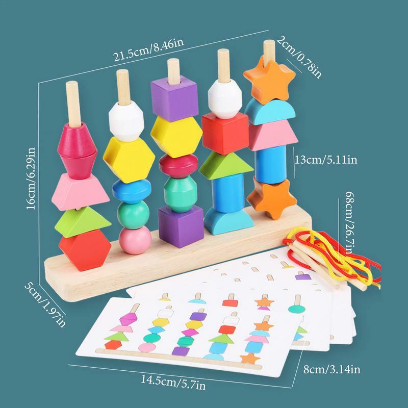 Montessori-Fun Lacing madeira Toy Set, Criança Forma, classificador, empilhamento Block, STEM, pré-escolar Criança Atividades, 2, 3, 4, 5