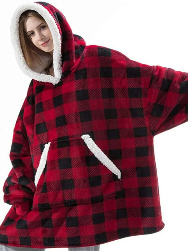 Hoodie Blanket Women Oversized Fleece Hoodie Sweatshirt Female Winter Warm Blanket with Sleeves Giant Plush Tv Blanket Hoody