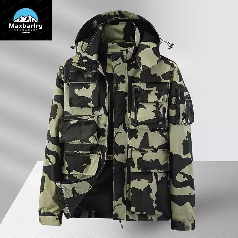 2023 New Jackets For Men Detachable Hooded Camouflage Multi Pocket Jacket Cotton Outdoor Windproof Men's Clothing Winter