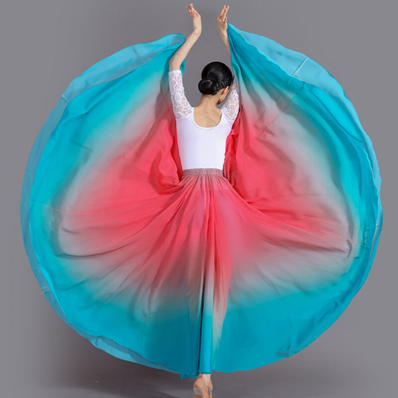 Nieuwe Kleur Vloeiende Lange Spaanse Rok 720 Graden Gradiënt Buikdansrok Vrouwen Klassieke Dansvoorstelling Kostuum Zonnerok