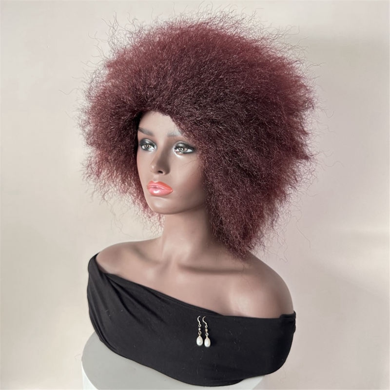 Parrucche corte ricci per parrucca da donna parrucca arricciata corta nera naturale, B