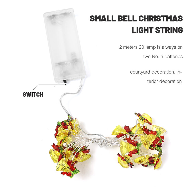 2M คริสต์มาสหลอดไฟประดับแบบสาย Candy Crutch Bell เครื่องประดับ Fairy ไฟ Navidad ของขวัญเด็กคริสมาสต์ในบ้านใหม่ปี Party Decor 2023