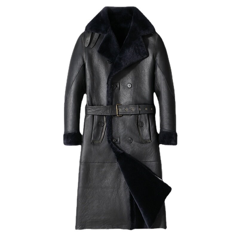 Cappotto integrato originale in vera pelle e pelliccia per uomo cappotto lungo al ginocchio giacca di pelliccia da uomo Shearling di pecora cappotti invernali maschili