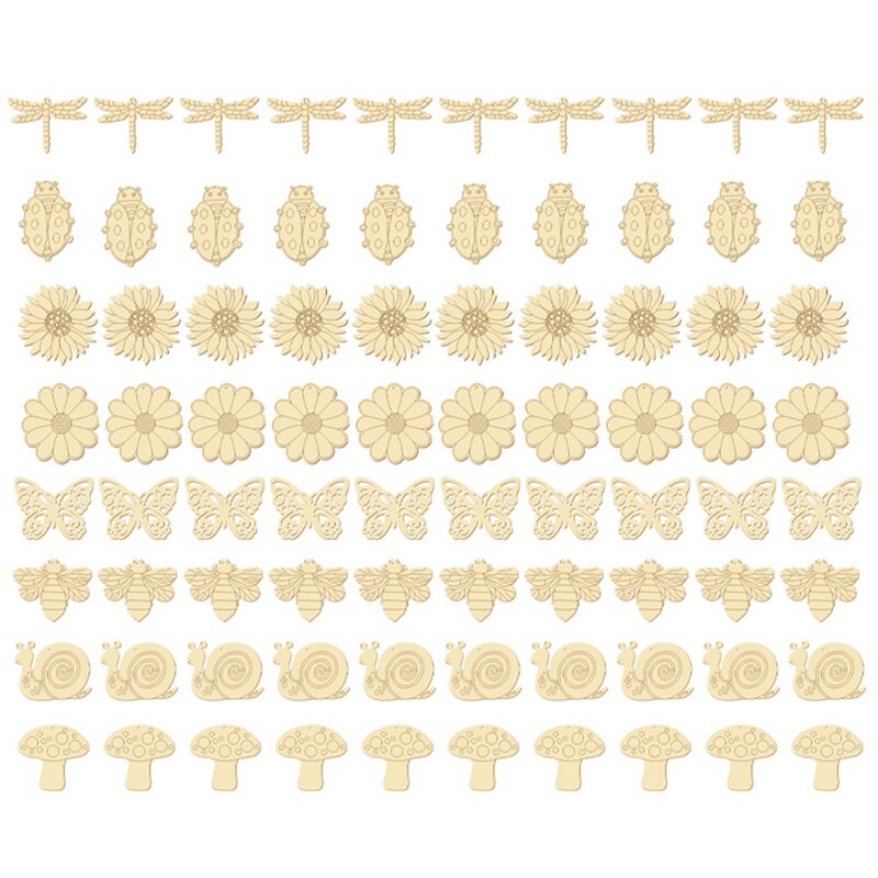 Recortes de madeira inacabados com Flor, Borboleta Fatias De Madeira, Madeira Em Branco, Pintar Artesanato, 80 unid