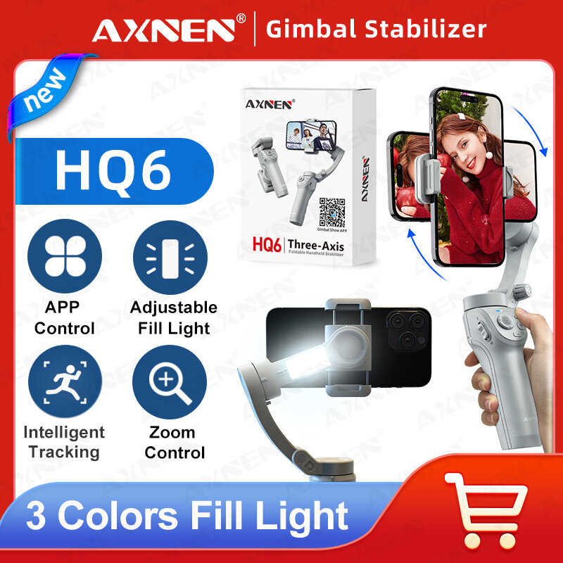AXNEN HQ6 карданный подвес для смартфона, 3-осевой карданный подвес, с умным отслеживанием, заполняющим светом, зумом, стабилизатор для iPhone Android