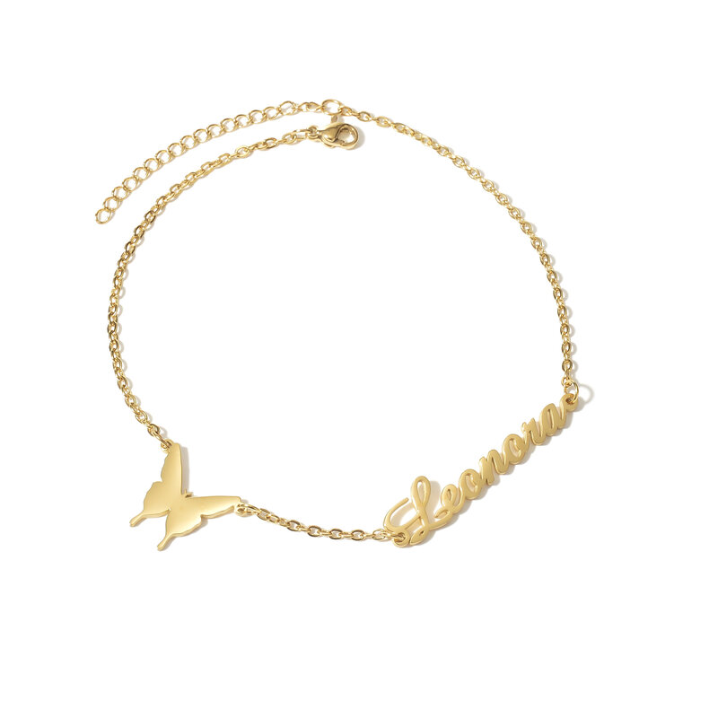 Akizoom disesuaikan nama kepribadian kupu-kupu gelang baja nirkarat warna emas kustom Handchain perhiasan untuk wanita hadiah