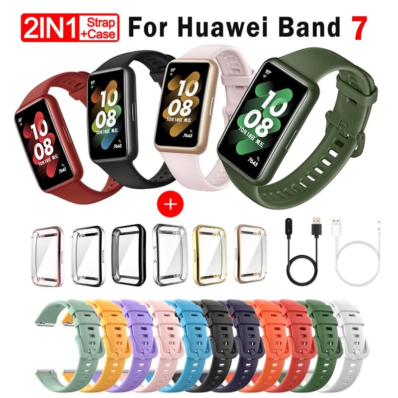Correa de silicona suave para Huawei Band 7, accesorios de repuesto para pulsera, funda protectora de pantalla, pulsera para reloj Huawei Band 7