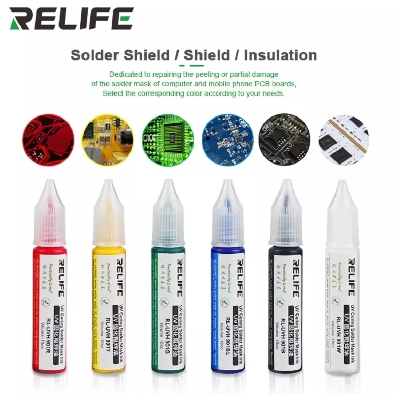 RELIFE RL-UVH PCB BGA 회로 기판 수리용 UV 경화 솔더 마스크 잉크, 901W 시리즈, 10cc, 그린 용접 플럭스 전화 수리 도구