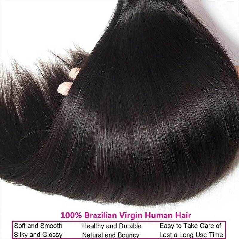 خصلات شعر مستقيمة مموجة لرأس الإنسان ، برازيلي ، لون أسود طبيعي ، وصلات شعر بشري ، 10A ، 3 ، 4