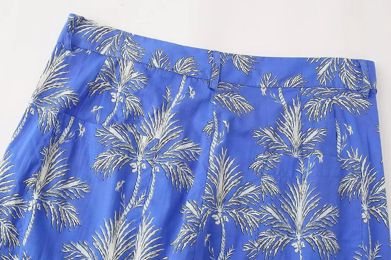 Satynowa piżama z nadrukiem dla kobiet 2-częściowy zestaw Modne krótkie koszule Top Długie spodnie Garnitur do spania Luźny szykowny strój damski