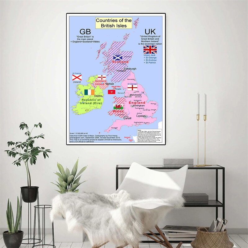 60*90cm 2010 Map of The United Kingdom Vintage Canvas Painting Wall Art Poster Home Decoration Travel School Supplies