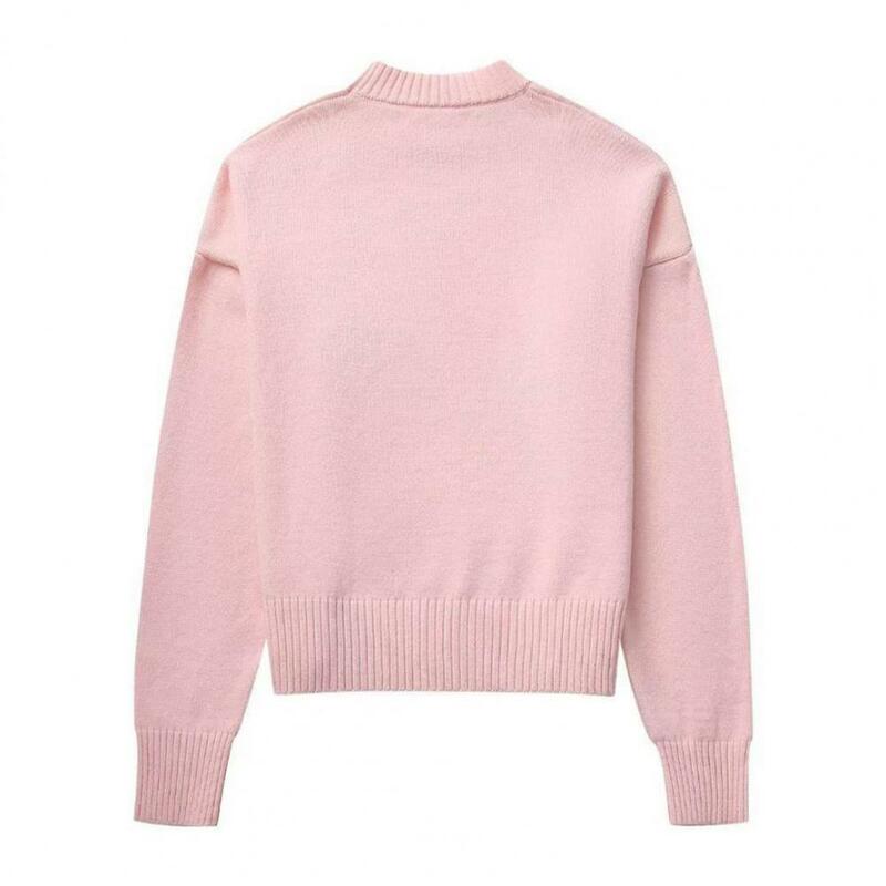 Round Neck Sweater O-neck Long-sleeve Sweater Women's Winter Solid Color Sweater O-neck Long Sleeve Knit Pullover Thick Warm