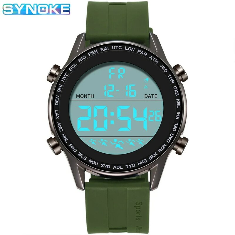Часы наручные SYNOKE мужские электронные, спортивные водонепроницаемые ультратонкие с большими цифрами
