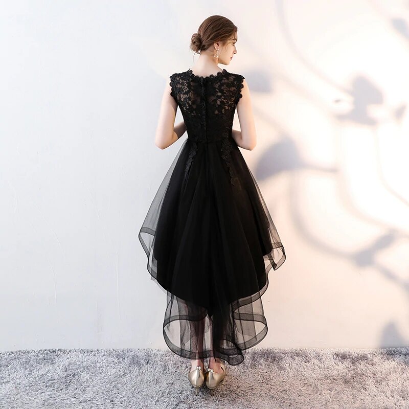 Fashion New Black senza maniche Zipper Back Hi-Lo Prom Gown abito da sera per occasioni formali fatto a mano su misura