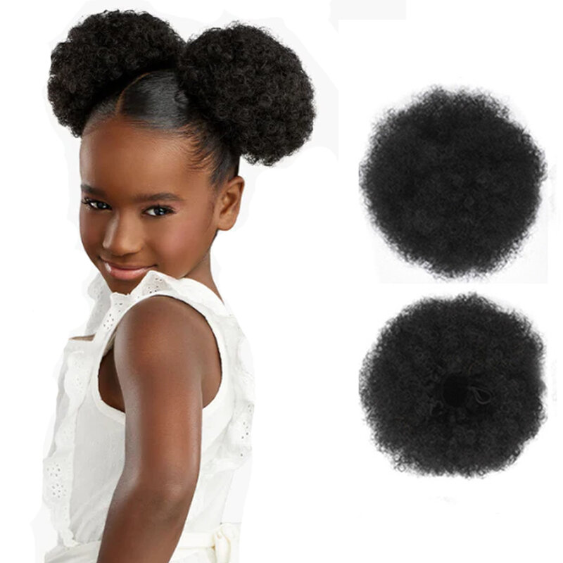 Syntetyczny sznurek Afro włosy w koński ogon kok 6 cali krótki Afro perwersyjne, kręcone przedłużki dla dziewcząt czarne kobiety