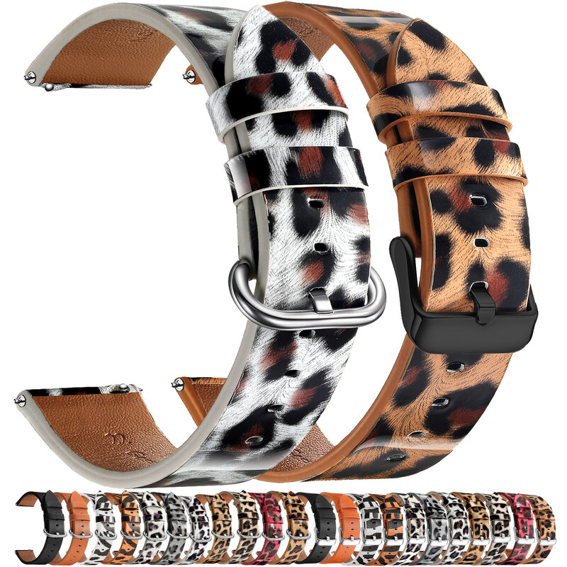 Correa de reloj de cuero de leopardo para mujer, liberación rápida, 20mm, 22mm