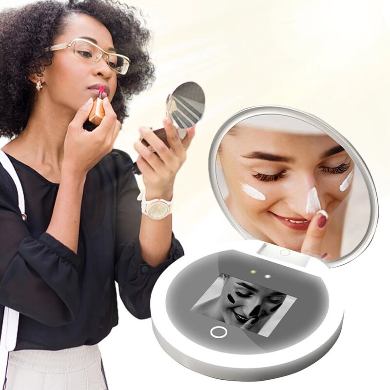 UV Sunscreen Test Camera Maquiagem Espelho com LED Portátil Recarregável Espelho Beleza Sunscreen Detecção Maquiagem Remoção Handheld