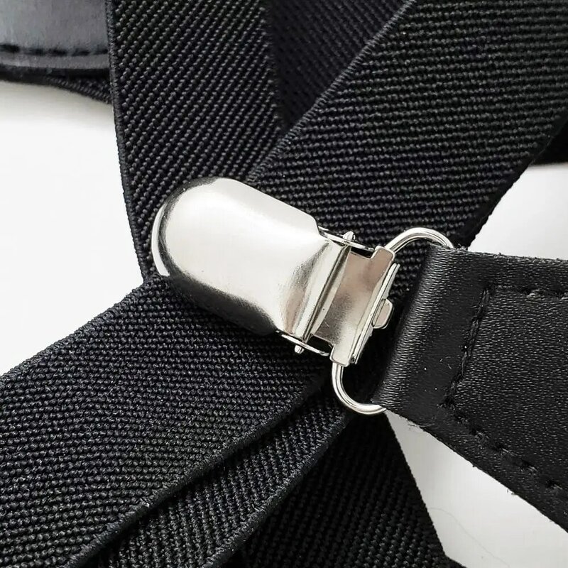 Celana panjang klip tali pria, kawat gigi X klip kemeja belakang pria klip suspender celana gantung klip dapat disesuaikan sabuk elastis