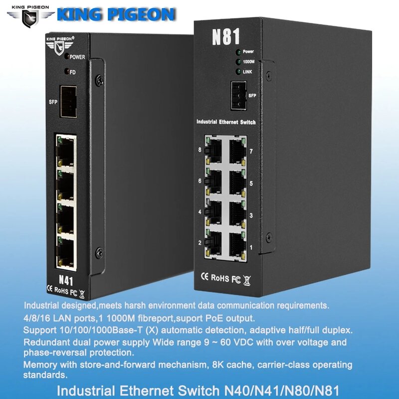 Commutateur Ethernet industriel robuste, 8 LAN, prise en charge de la sortie PoE, passerelle IOT, prend en charge 1 port optique Gigabit