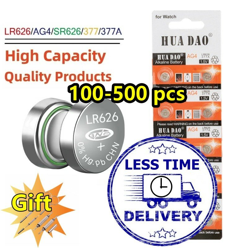 100-500PCS AG4 SR626SW LR626 Battery Button Cell Battery LR66 377 377A 1.5V Alkaline Button Watch Battery Toys Car Coin Cell