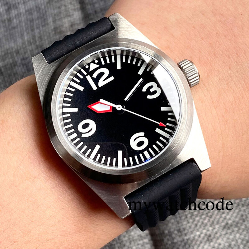 Tandorio Pilot Aviation 38mm 62mas NH35A PT5000 Automatic Men Wristwatch 200M Diver Steel Clock AR Domed Sapphire Waffle Strap