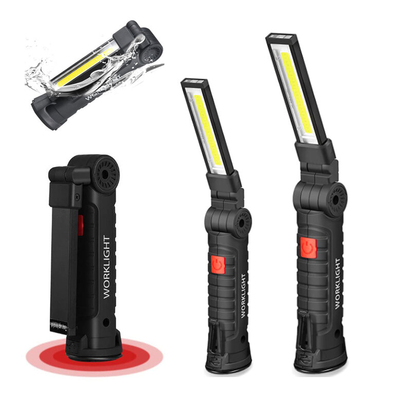 New Portable COB LED Flashlight USB Rechargeable Work Light Magnetic Lanterna Hanging Lamp with Built-in Battery Camping Torch