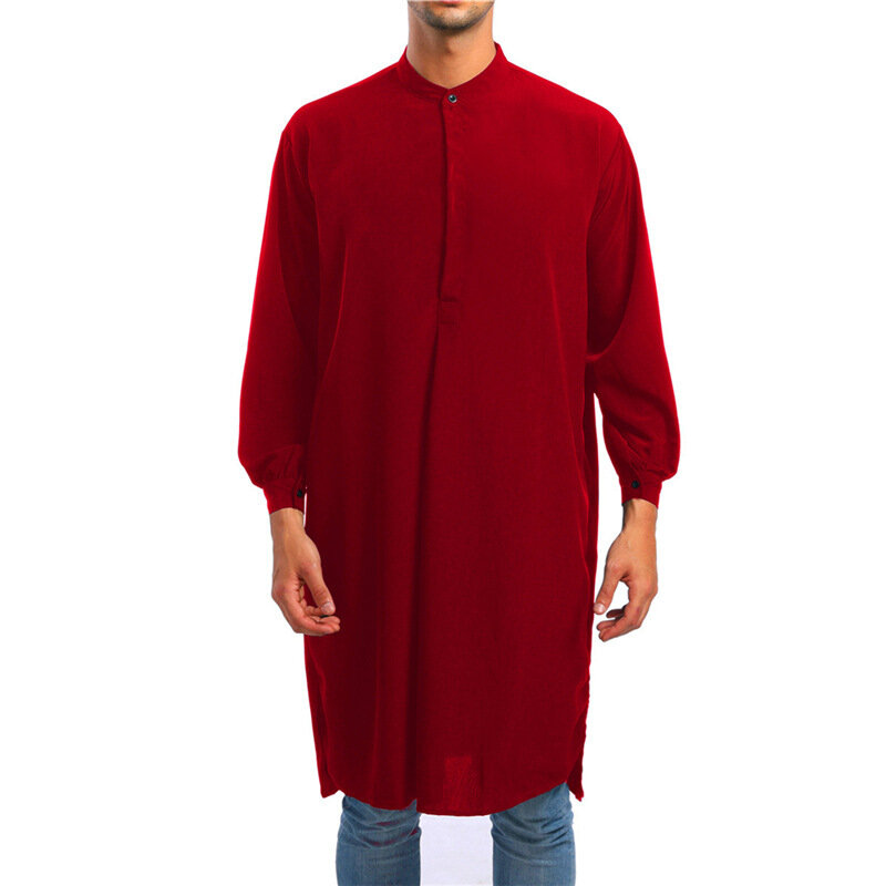 2024 Nieuwe Casual Lange Shirt Mode Moslim Mannen Kleding Gewaad Islamitische Kleding Arabische Kaftan Abaya Kaftan Tuniek Man Pakistan Saudi