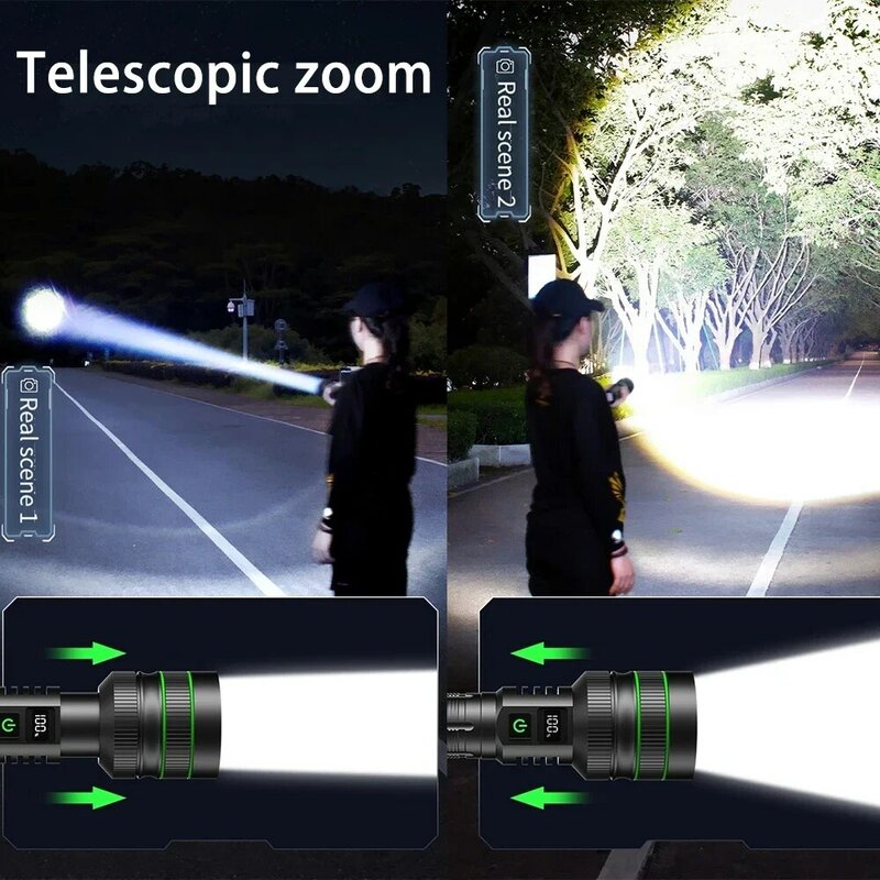 White Laser LED Flashlight 1500 Meter Long Range, 10000LM, 26650 5000 MA Battery USB Rechargeable Tactical Portable Lantern