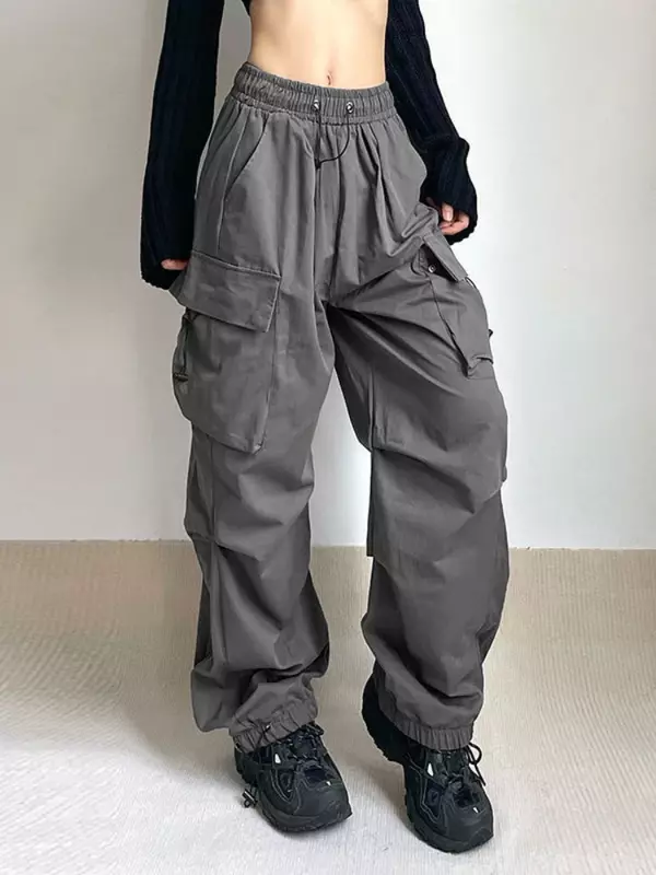 Celana kargo parasut Harajuku Deeptown wanita, celana kargo parasut, ukuran besar, Vintage, pakaian jalanan Y2k Hip Hop, celana joging kaki lebar, celana Teknologi