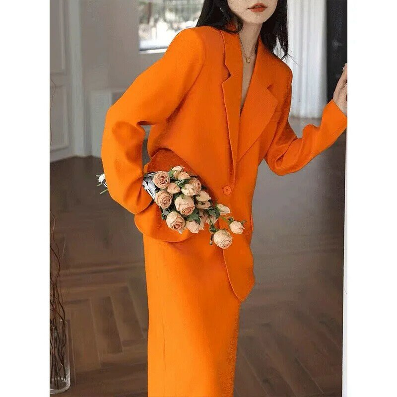Zhao San-traje de gama alta naranja 2-A9 + falda, dos piezas, traje de temperamento social para mujer, principios de au24, nuevo, vista