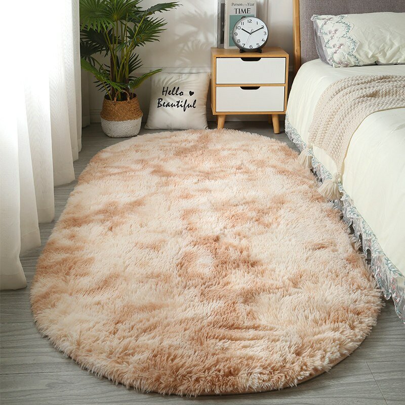 Large Size Oval Plush Rug Fluffy Home Decor Bedside Thick Tie Dye Rug Living Room Bedroom Rug Multi Color Available
