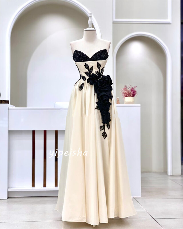 Prom Dress Evening Saudi Arabia Jersey Flower Draped Pleat Wedding Party A-line Strapless Bespoke Occasion Gown Long Dresses