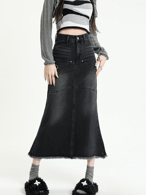 Saias jeans estilo coreano feminino, borda crua, confortável, suave, temperamento picante, diário, pacote chique, quadris, elegante, verão