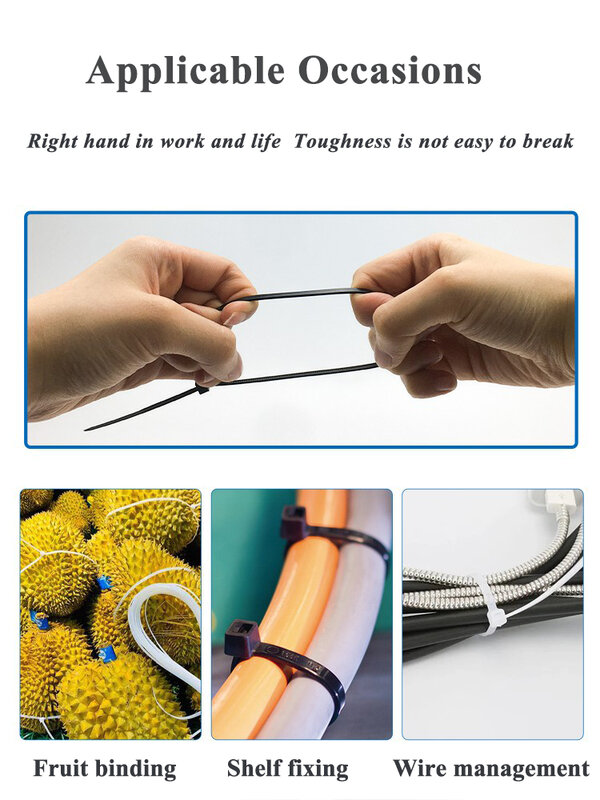 250pcs Cable Zip Ties Self-locking Nylon Cable Tie 100 Pieces Black 5x300 Fastening Ring Industriali Organizer Plastic Reusable