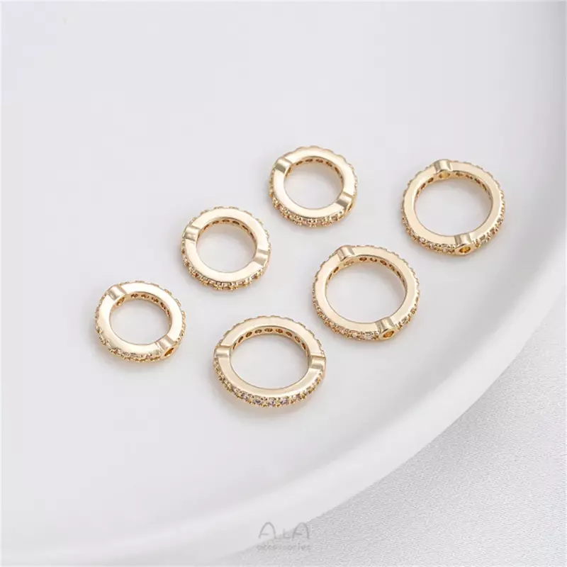 14K Gold-plated Zircon Round Ring Set with Handmade Separated Bead Ring DIY String Pearl Bracelet Necklace Accessories C378