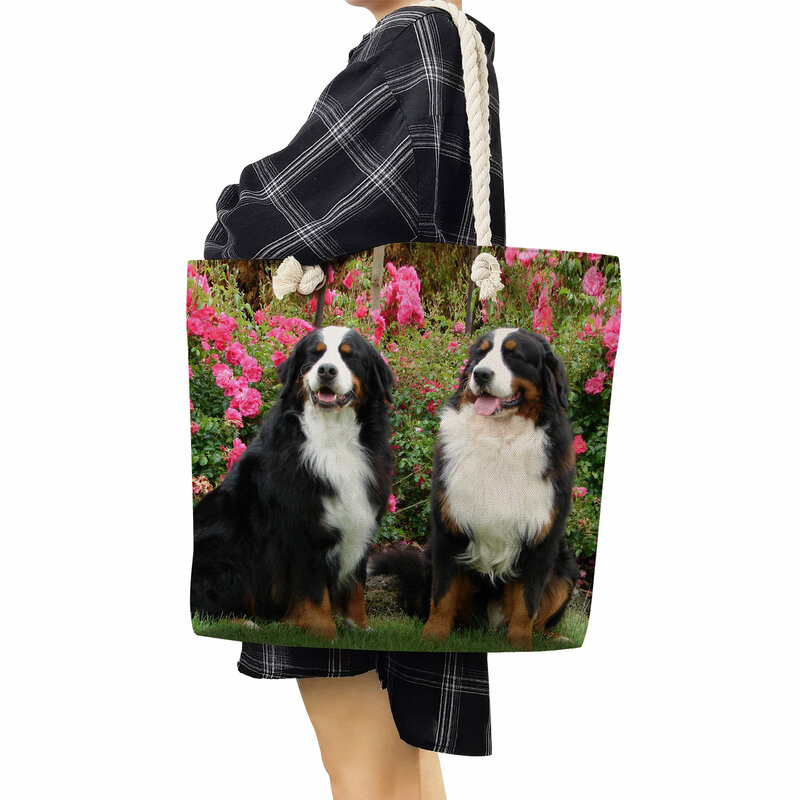 Sac à provisions imprimé chien de montagne de Berne pour femme, sac initié, grande capacité, plage, voyage, fourre-tout, extérieur, sacs à main décontractés