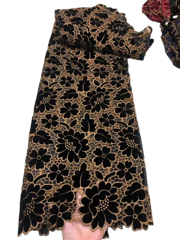 Tela de terciopelo bordada para vestido de noche de fiesta, tejido delicado y elegante de alta calidad, Popular, Austria, 5 yardas, 2024, NN_2598Z
