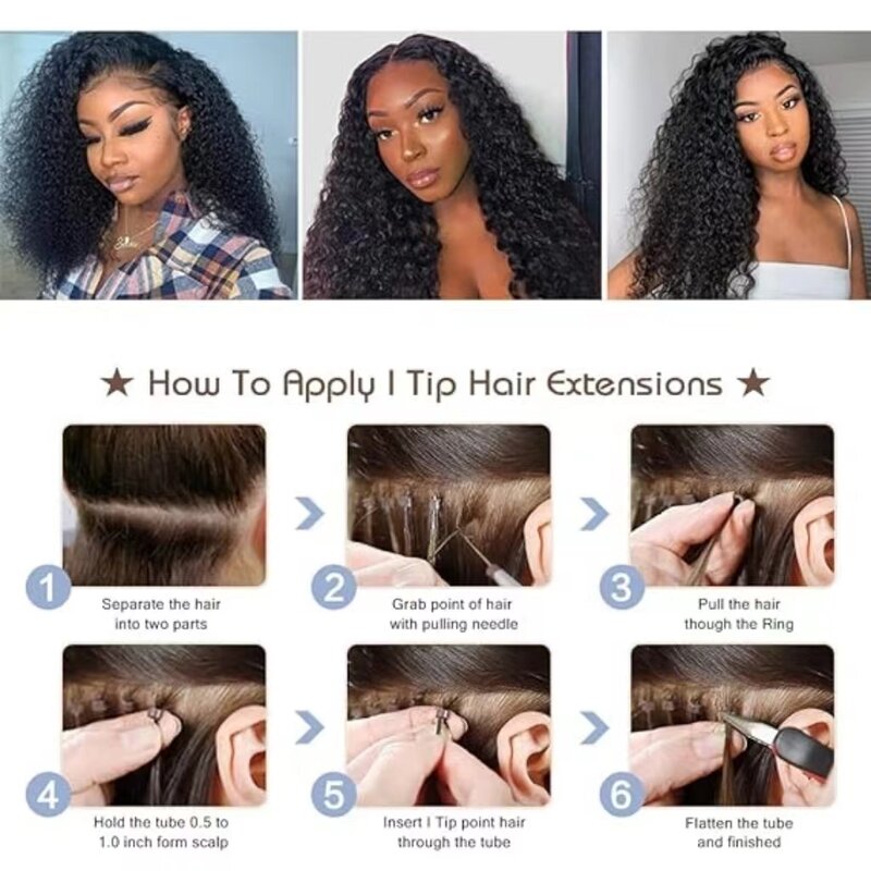 Extensions de cheveux humains Microlink, Afro Kinky Curly I Tip, Super Double Proximité, Full Optics, Extrémités I Tip